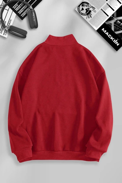 macklin Unisex Kadın Erkek Baskısız Yarım Fermuarlı Dik Yaka Basic Kazak - 2