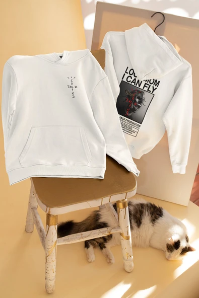 macklin Unisex Kadın Erkek Travis Scott Dark Ön Arka Baskılı Özel Tasarım Baskılı Kapşonlu Sweatshirt