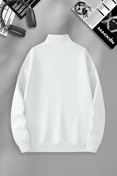 macklin Unisex Kadın Mantar Kız Baskılı Yarım Fermuarlı Dik Yaka Basic Kazak Sweatshirt - 2