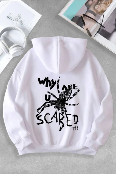 macklin Unisex Kadın Erkek Scared Özel Tasarım Baskılı Kapşonlu Sweatshirt
