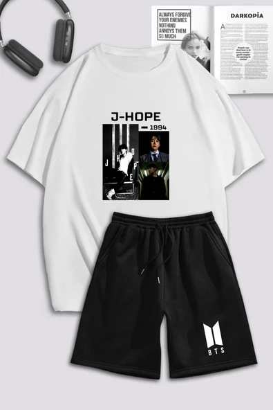 macklin Unisex Kadın Erkek J Hope BTS Baskılı Özel Tasarım Oversize Tshirt Ve Şort Eşofman Takımı