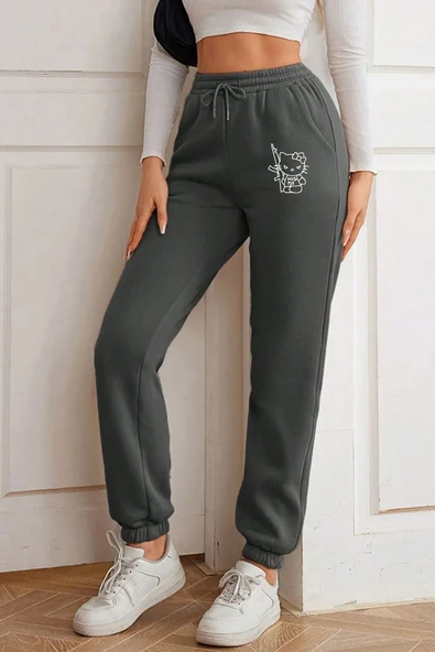 macklin Unisex Hello Kitty Hug Me Baskılı Elastik Bel Ve Paça Termal Astarlı 3 İplik Jogger Eşofman Altı - 2