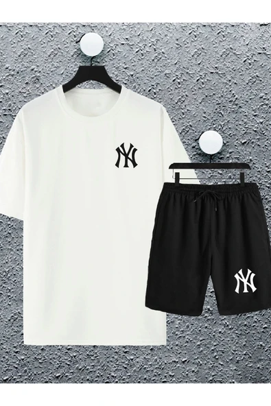 macklin Unisex Kadın Erkek New York Yankee Ny Baskılı Oversize Tshirt Ve Şort Eşofman Takımı