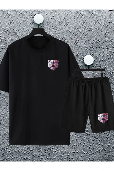 macklin Unisex Kadın Erkek Kızgın Ayı Baskılı Oversize Tshirt Ve Şort Eşofman Takımı
