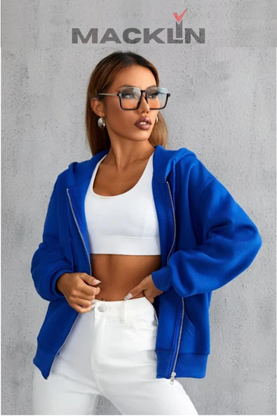 macklin Unisex Kadın Erkek Basic Kapüşonlu Fermuarlı Hırka Ceket - 2