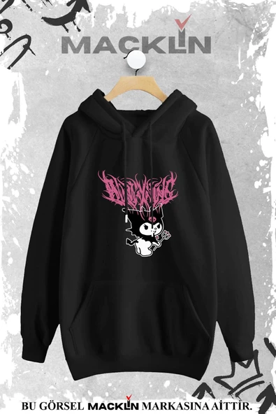 macklin Unisex Kadın Erkek Kedi Şeytan Gothic Özel Tasarım Baskılı Kapşonlu Sweatshirt - 1