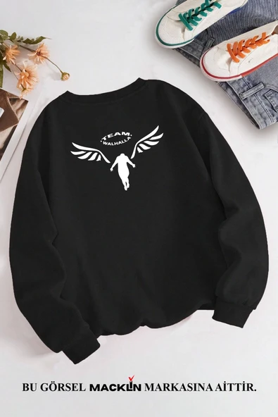 macklin Unisex Kadın Erkek Team Walhalla Özel Tasarım Baskılı Bisiklet Yaka Sweatshirt - 1