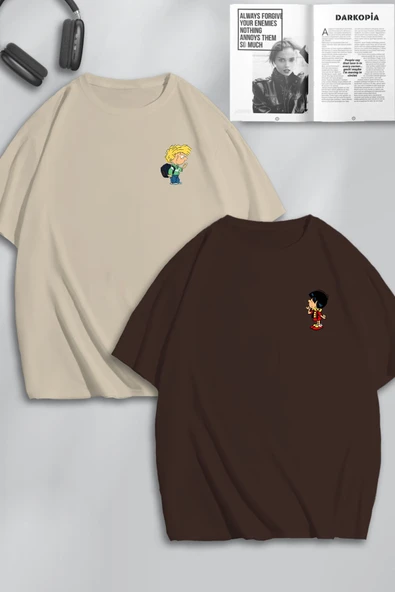 macklin Unisex Kadın Erkek Cedric ve Chen Baskılı Sevgili Çift Kombini Tasarım Oversize Tshirt 2'li