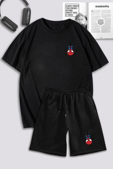 macklin Unisex Kadın Erkek Spiderman Baskılı Özel Tasarım Oversize Tshirt Ve Şort Eşofman Takımı