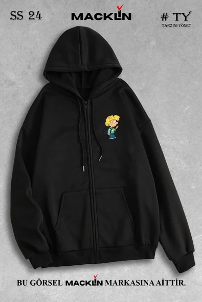 macklin Unisex Kadın Erkek Kapüşonlu Cedric Chen Sevgili Baskılı Fermuarlı Sweatshirt Polar Ceket