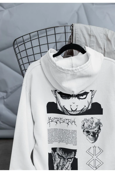macklin Unisex Kadın Erkek Berserk Anime Ön Arka Baskılı Özel Tasarım Baskılı Kapşonlu Sweatshirt
