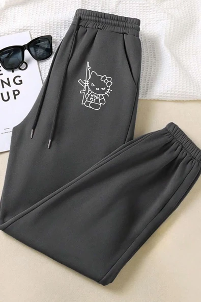 macklin Unisex Hello Kitty Hug Me Baskılı Elastik Bel Ve Paça Termal Astarlı 3 İplik Jogger Eşofman Altı