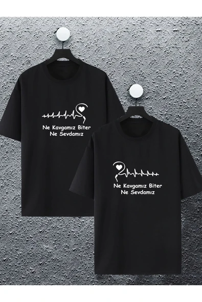 macklin Unisex Kadın Erkek Ne Kavgamız Biter Ne Sevdamız Çift Kombini Tasarım Oversize T-shirt 2'li Set
