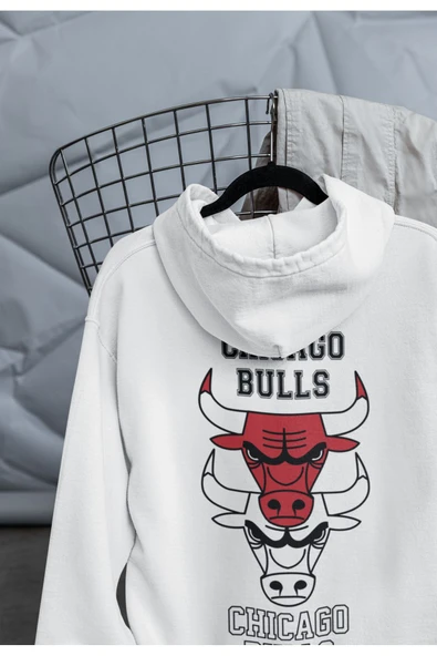macklin Unisex Kadın Erkek Chcago Buls Ön Arka Baskılı Özel Tasarım Baskılı Kapşonlu Sweatshirt