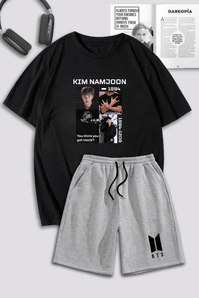 macklin Unisex Kadın Erkek Kim Namjoon BTS Baskılı Özel Tasarım Oversize Tshirt Ve Şort Eşofman Takımı