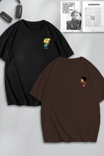 macklin Unisex Cedric ve Chen Baskılı Sevgili Çift Kombini Tasarım Oversize Tshirt 2'li