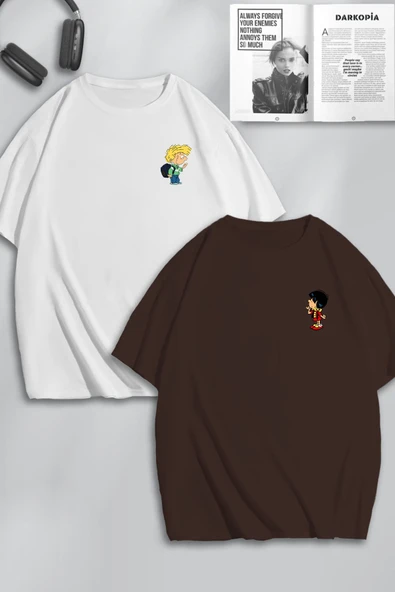 macklin Unisex Kadın Erkek Cedric ve Chen Baskılı Sevgili Çift Kombini Tasarım Oversize Tshirt 2'li