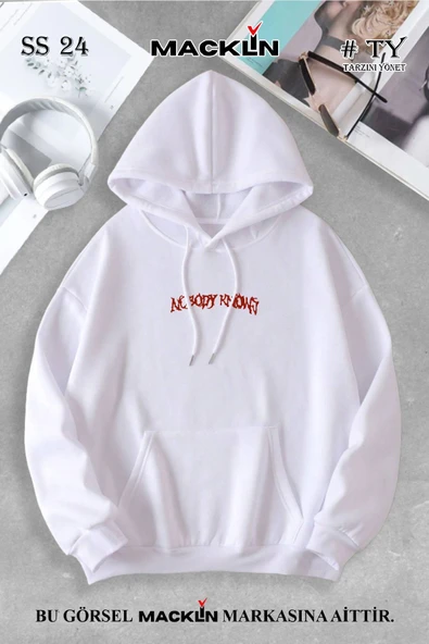 macklin Unisex Kadın Erkek Nobody Knows Skull Özel Tasarım Baskılı Kapşonlu Sweatshirt - 2