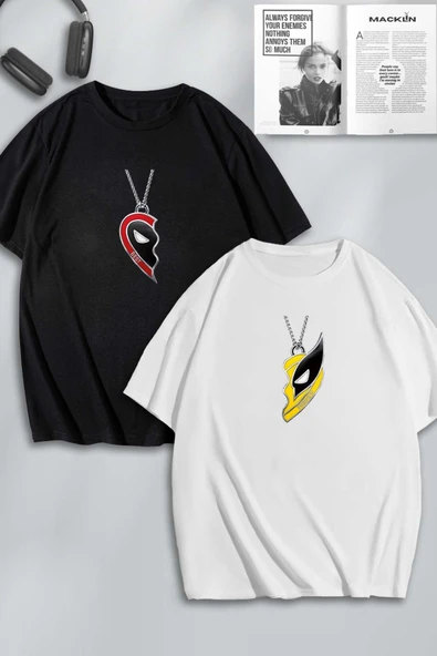 macklin Unisex Erkek Kadın Deadpool ve Wolverine Baskılı Sevgili Çift Kombini Tasarım Oversize T-shirt 2li