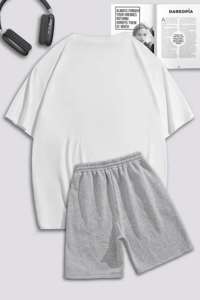 macklin Unisex Kadın Erkek Tom ve Jerry Çiçek Baskılı Özel Tasarım Oversize T shirt Ve Şort Eşofman Takımı - 2
