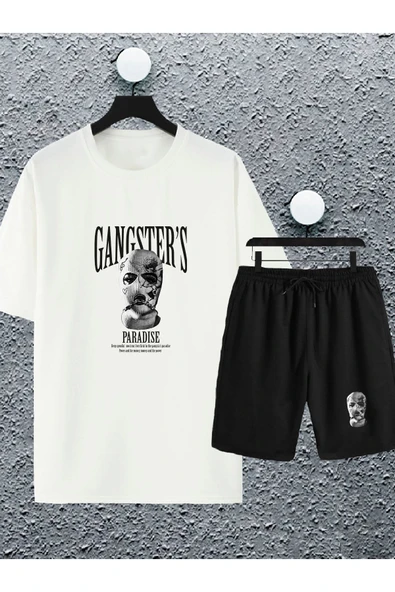 macklin Unisex Kadın Erkek Ganster Paradise Baskılı Oversize Tshirt Ve Şort Eşofman Takımı