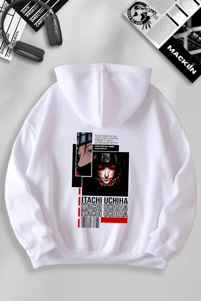 macklin Unisex Kadın Erkek Uchiha Itachi SIRT Baskılı Özel Tasarım Kapşonlu Sweatshirt