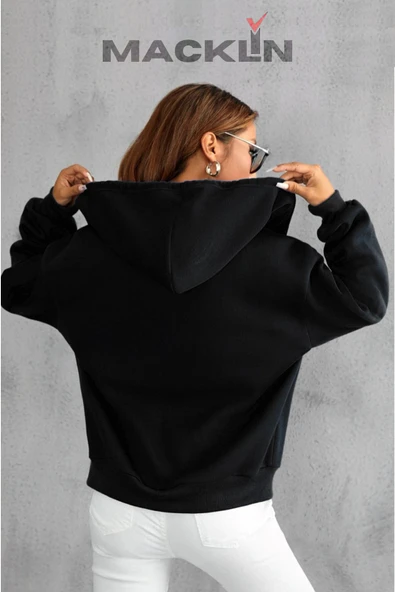 macklin Unisex Kapüşonlu Basic Fermuarlı Sweatshirt Polar Ceket - 2