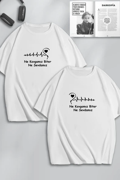 macklin Unisex Kadın Erkek Kavga ve Sevda Baskılı Sevgili Çift Kombini Tasarım Oversize Tshirt 2'li