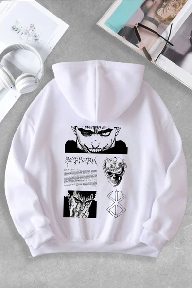 macklin Unisex Kadın Erkek Berserk Anime Özel Tasarım Baskılı Kapşonlu Sweatshirt