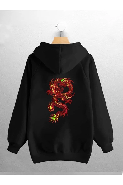 macklin Unisex Kadın Erkek Kırmızı Ejder Baskılı Sweatshirt - 2