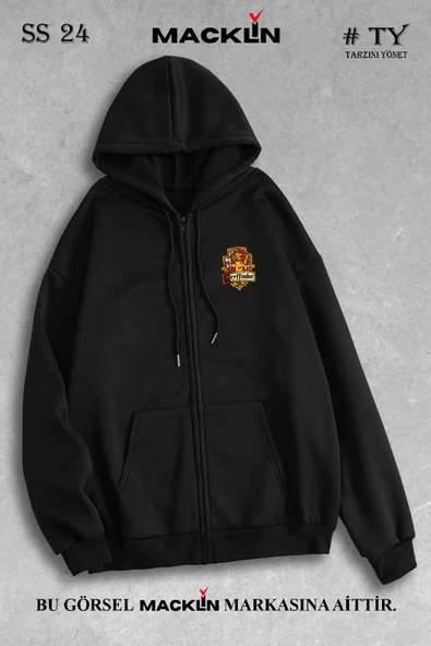 macklin Unisex Kadın Erkek Kapüşonlu Harry Potter Gryffindor Baskılı Fermuarlı Sweatshirt Polar Ceket