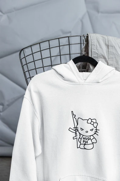macklin Unisex Kadın Erkek Hello Kitty Hug Me Baskılı Özel Tasarım Baskılı Kapşonlu Sweatshirt