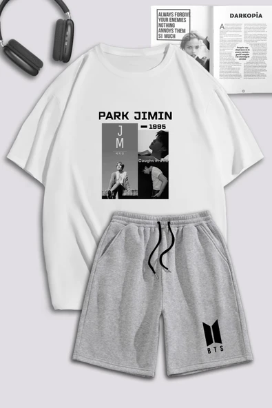 macklin Unisex Kadın Erkek Park Jimin BTS Baskılı Özel Tasarım Oversize Tshirt Ve Şort Eşofman Takımı