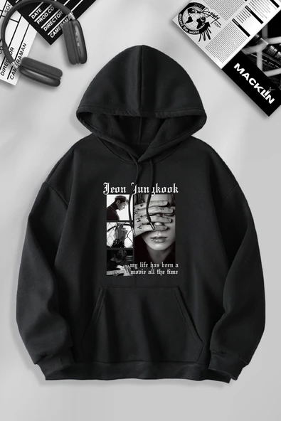 macklin Unisex Kadın Erkek Jeon Jungkook BTS Özel Tasarım Baskılı Kapşonlu Sweatshirt - 1