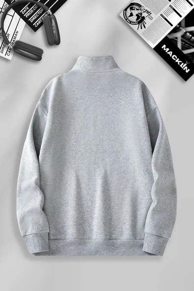 macklin Unisex Kadın Erkek Stranger  Baskılı Yarım Fermuarlı Dik Yaka Basic Kazak Sweatshirt - 2