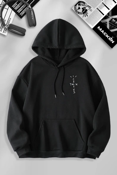 macklin Unisex Kadın Erkek Travis Scott Look My In Eyes Baskılı Özel Tasarım Baskılı Kapşonlu Sweatshirt - 2