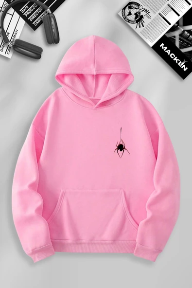 macklin Unisex Kadın Erkek Örümcek Ön ve Arka Baskılı Özel Tasarım Kapşonlu Sweatshirt - Resim 2