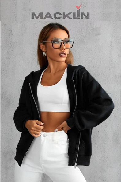 macklin Unisex Kapüşonlu Basic Fermuarlı Sweatshirt Polar Ceket