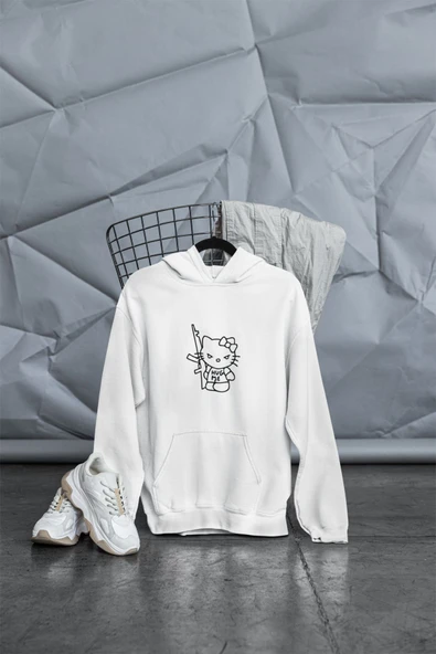 macklin Unisex Kadın Erkek Hello Kitty Hug Me Baskılı Özel Tasarım Baskılı Kapşonlu Sweatshirt - 2