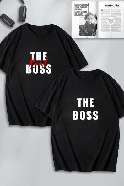 macklin UnisexThe Boss The Real Boss Baskılı Sevgili Çift Kombini Tasarım Oversize Tshirt 2'li