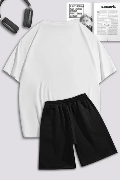 macklin Unisex Kadın Erkek Never Waste Basket Baskılı Özel Tasarım Oversize T shirt Ve Şort Eşofman Takımı - 2