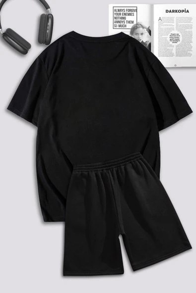 macklin Unisex Kadın Erkek Agust D BTS Baskılı Özel Tasarım Oversize Tshirt Ve Şort Eşofman Takımı - 2