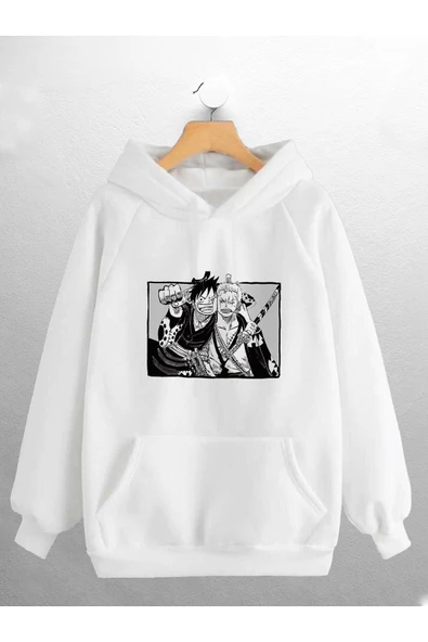 macklin Unisex Kadın Erkek One Piece Luffy Ve Zoro Anime Karakter Baskılı Sweatshirt