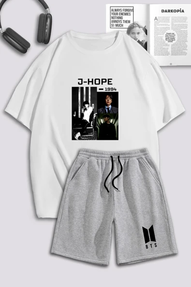 macklin Unisex Kadın Erkek J Hope BTS Baskılı Özel Tasarım Oversize Tshirt Ve Şort Eşofman Takımı