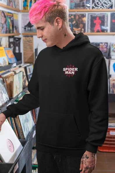 macklin Unisex Kadın Erkek  Spiderman TK Ön Arka Baskılı Özel Tasarım Baskılı Kapşonlu Sweatshirt - 2