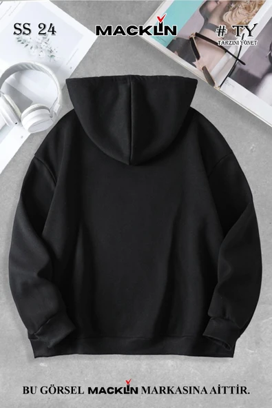 macklin Sevgili Çift Kombin Kedi Mutlu ve Kızgın Baskılı Özel Tasarım Kapüşonlu Sweatshirt 2li Set Takım - 2