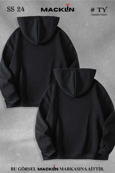 macklin Sevgili Çift Kombin K ve Q Göğüs Baskılı Baskılı Özel Tasarım Kapüşonlu Sweatshirt 2li Set Takım - 2