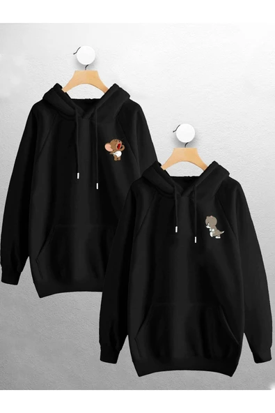 macklin Sevgili Çift Kombini Baby Tom Ve Baby Jerry Tasarım Kapüşonlu Sweatshirt 2'li Set