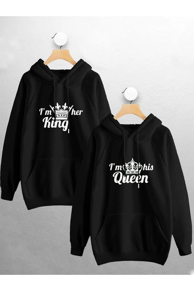 macklin Sevgili Çift Kombini King Quenn Tasarım Kapüşonlu Sweatshirt 2'li Set