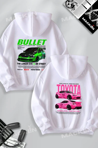 macklin Sevgili Çift Kombin Hızlı ve Öfkeli Bullet & Suki EVO IX SIRT Baskılı Kapüşonlu Sweatshirt 2li Takım - 1
